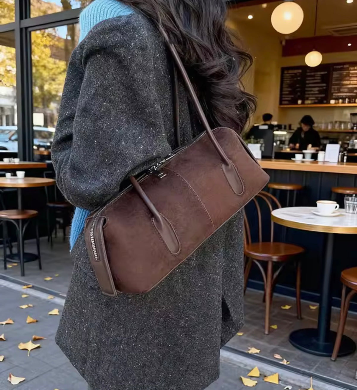 Velvety Barrel Style Purse Shoulder Bag