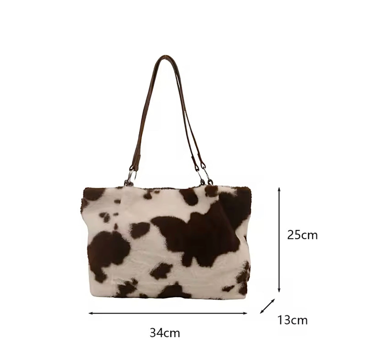 Cow Print Faux Fur Tote Bag