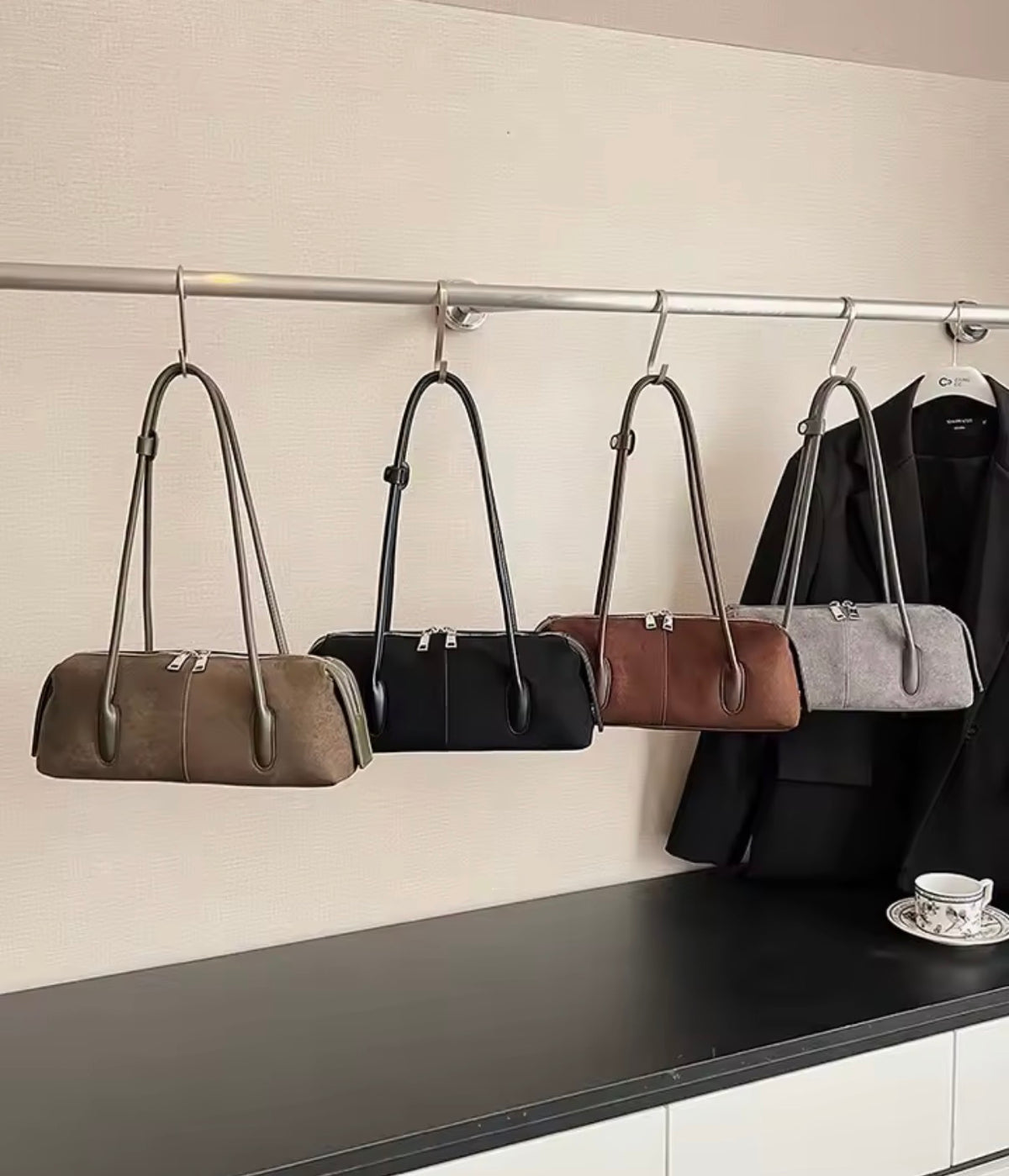 Velvety Barrel Style Purse Shoulder Bag