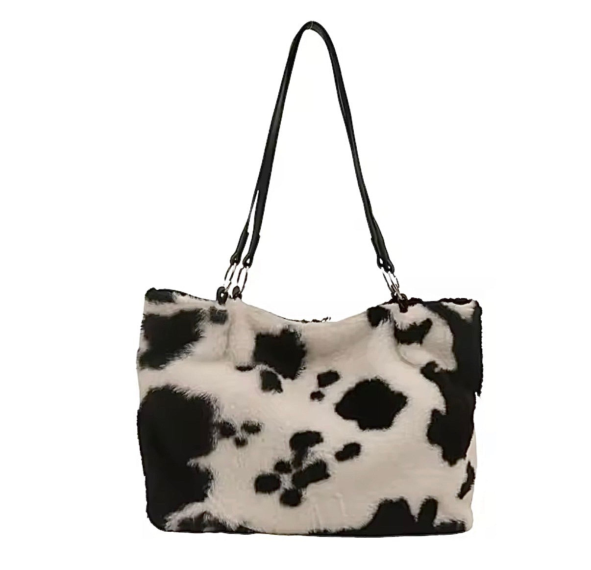 Cow Print Faux Fur Tote Bag